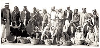 <p style="font-family: Lato, sans-serif; font-size: 16px;">From 1935 to 1948, the first excavations at Khirbat al-Mafjar were carried out by Dimitri Baramki, who is shown here, seated, posed with workers.</p>
