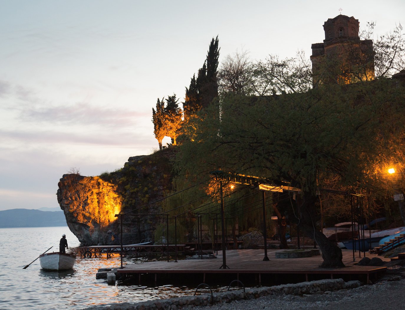 A Byzantine church sits atop a promontory overlooking Lake Ohrid.&nbsp;