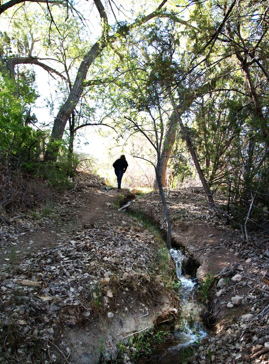 A woman walks along an acequia in New Mexico, which boasts some 800 working acequias, the largest number among the five southwestern states where the irrigation systems are found.