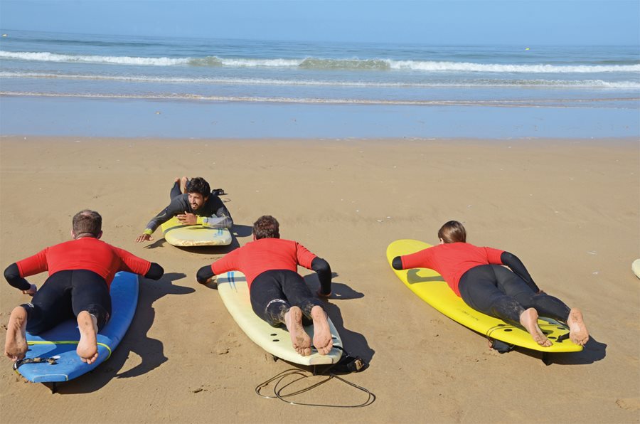 <p>Brahim LeFrere, 28, of Moroccan Surf Adventures in Tamraght, has surfed these waves since he was 14, and <em>above</em>, he shares his knowledge during a surf lesson. The Royal Moroccan Surfing Federation says the country now has more than 245 surf instructors and 53 surfing schools run by Moroccans.</p>
