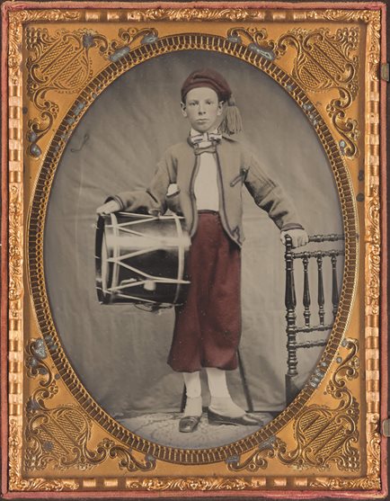 <p>Zouave-inspired children&rsquo;s clothing became widely popular, and boys such as this unidentified Union drummer served the military in Zouave dress.&nbsp;</p>
