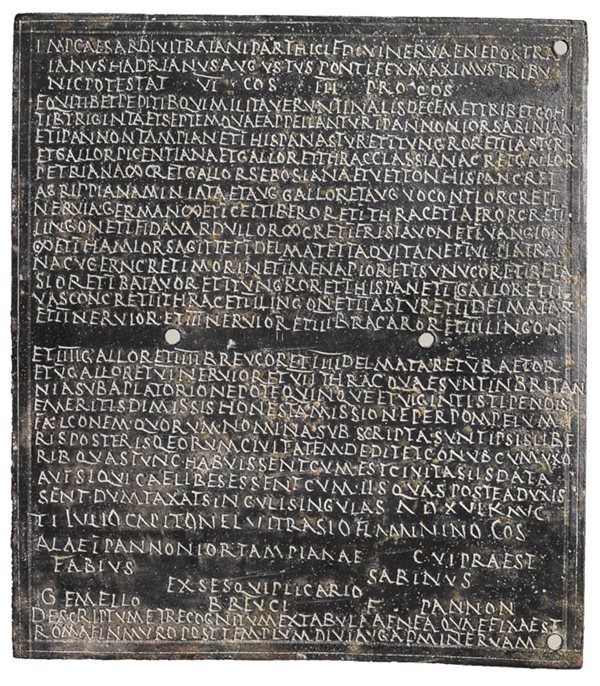 <p>Syrians, like others who completed the Roman army&rsquo;s standard 25-year term of service, received diplomas such as this one, found in Britannia, dated July 17, 122 <span class="smallcaps">ce</span>.</p>
