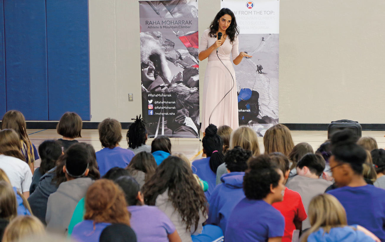 Speaking at Denver’s Girls Athletic Leadership School, Moharrak shares how it felt on Mount Everest: “It didn’t matter where we were from, what gender, what color. We were standing there on top of the world. That windy day above the clouds forever proved that you are capable of wonders. You just really need to be brave enough to dream them.”