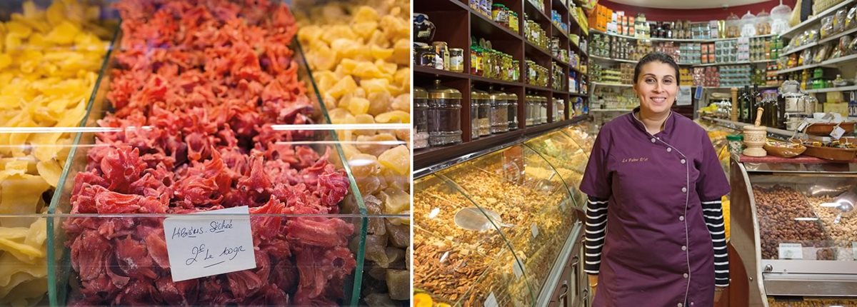 Sharing some of her Tunisian upbringing at her shop, La Palme d&rsquo;Or, Jiji Azizi sells dried herbs, nuts, spices and regional foods, including dried hibiscus.