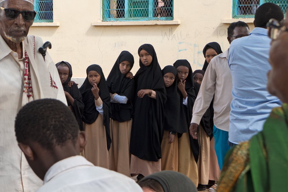 Outside Ma&rsquo;alin Daud Primary School, girls line up and wait to hear their names called to receive usaid rations of lentils distributed by employees of Edna Adan Hospital and the charity CitiHope. The food relief, distributed in April, was a response to the hardship the region is enduring from three years of drought.&nbsp;