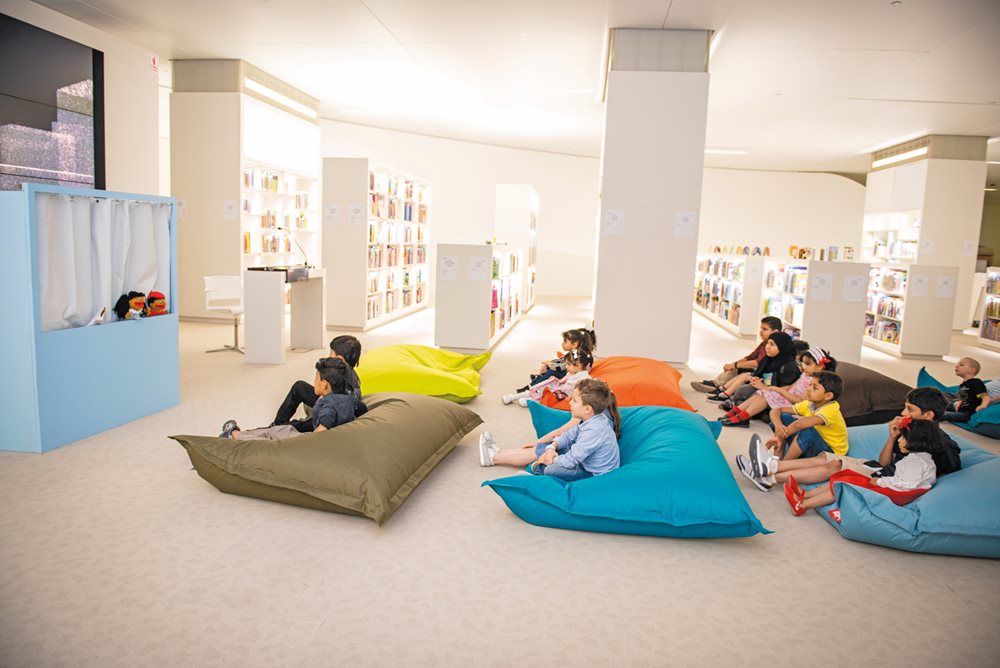 A puppet show entertains children in the Ithra library, supplementing activities in the Children’s Museum. 