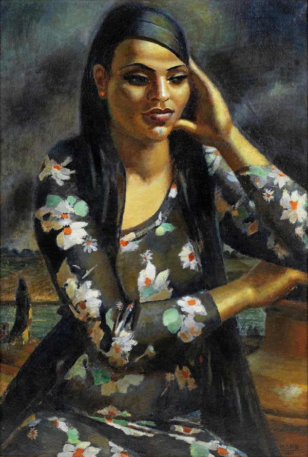 Mahmoud Said (Egypt), &ldquo;Fille à l&rsquo;imprimé,&rdquo; 1938, 81 x 56 cm.