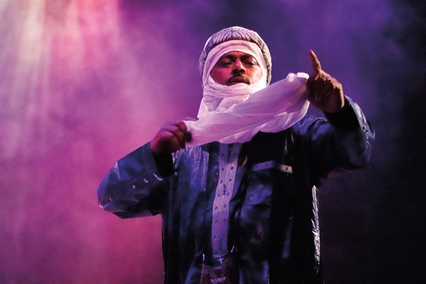 Joining Alhabib in Austin, Texas, on the 2019 tour were fellow long-time members Abdallah Ag Alhousseyni, left, and Hassan Ag Touhami, lower.