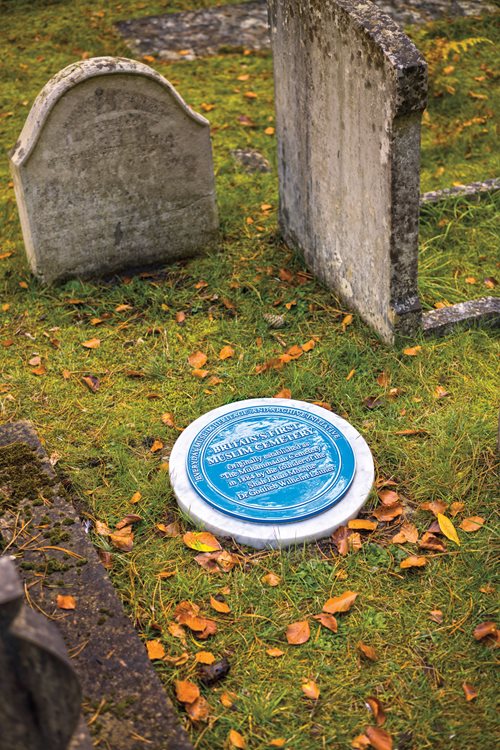 A blue, circular marker identifies the section of Brookwood that is one of the trail’s three stops. Journalist and travel writer Tharik Hussain, <strong>above</strong>, found inspiration for the idea of the trails in the archives of the mosque.