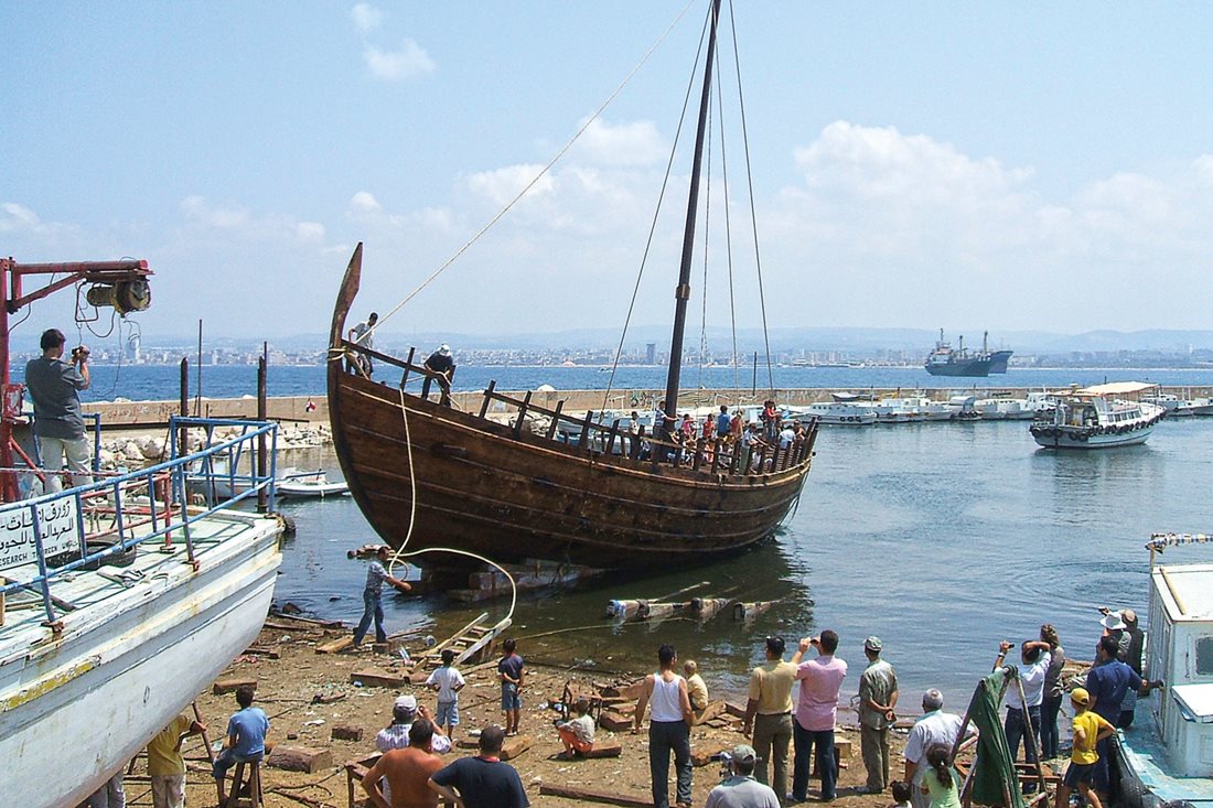 Twenty meters from bow to stern, with a single 15-meter mast and weighing some 45 metric tons, Phoenicia was built from Aleppo pine, Mediterranean oak, walnut, Mediterranean pine and Mediterranean cypress using handmade olivewood tenons and iron nails.