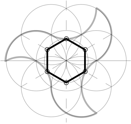 8. Place a hexagon in the center proportioning circle from step 7.