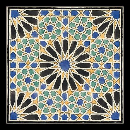 Maurits Cornelius Escher copied this 16-point star pattern from the wall tiles in the Alhambra’s Mexuar Hall, above, in October 1922. 