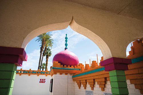 Minarets adorn the walls bordering the Riverside County Fairgrounds in Indio, where the National Date Festival is held each year. 