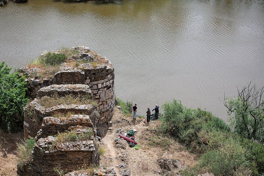 People fish on the side of a maritime ruin in Mértola. The fortification is one of the few structures left on the river’s banks, and harks back to when Mértola was known as “the last port of the Mediterranean.” 