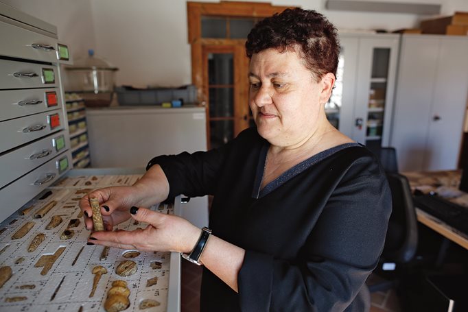 Mértola boasts 14 museums. Ligia Rafael, who oversees all of them, holds a comb from the Islamic period at her office. 