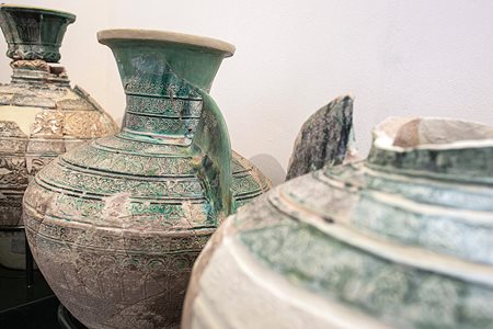 Water jugs dating to the town’s Islamic period, from one of hundreds of excavations over the years, is kept at the Núcleo de Arte Mértola, the museum of Islamic art in Mértola. Painstakingly, one small fragment at a time, Guilhermina Bento, a technician for conservation of ceramics, works to restore an Islamic-era bowl at a museum office.