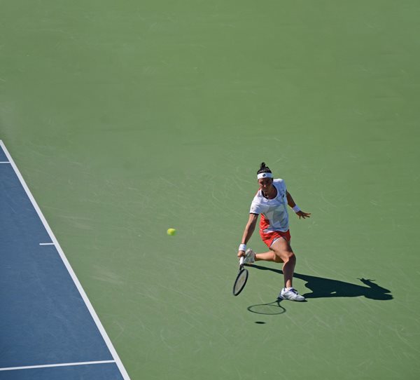 Jabeur returns a shot in the early rounds of the Chicago Fall Tennis Classic in October, where she was defeated in the finals.